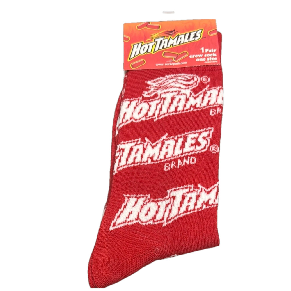 Hot Tamales Red and White Casual Crew Socks with Bold Text NWT